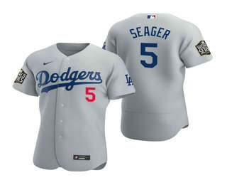 Men Los Angeles Dodgers #5 Corey Seager Gray 2020 World Series Authentic Flex Nike Jersey->los angeles dodgers->MLB Jersey